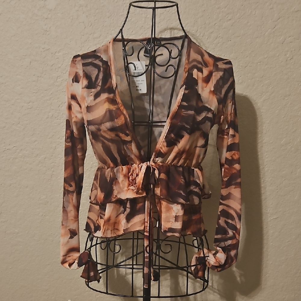 Windsor Brown Sheer Tie-Front Blouse